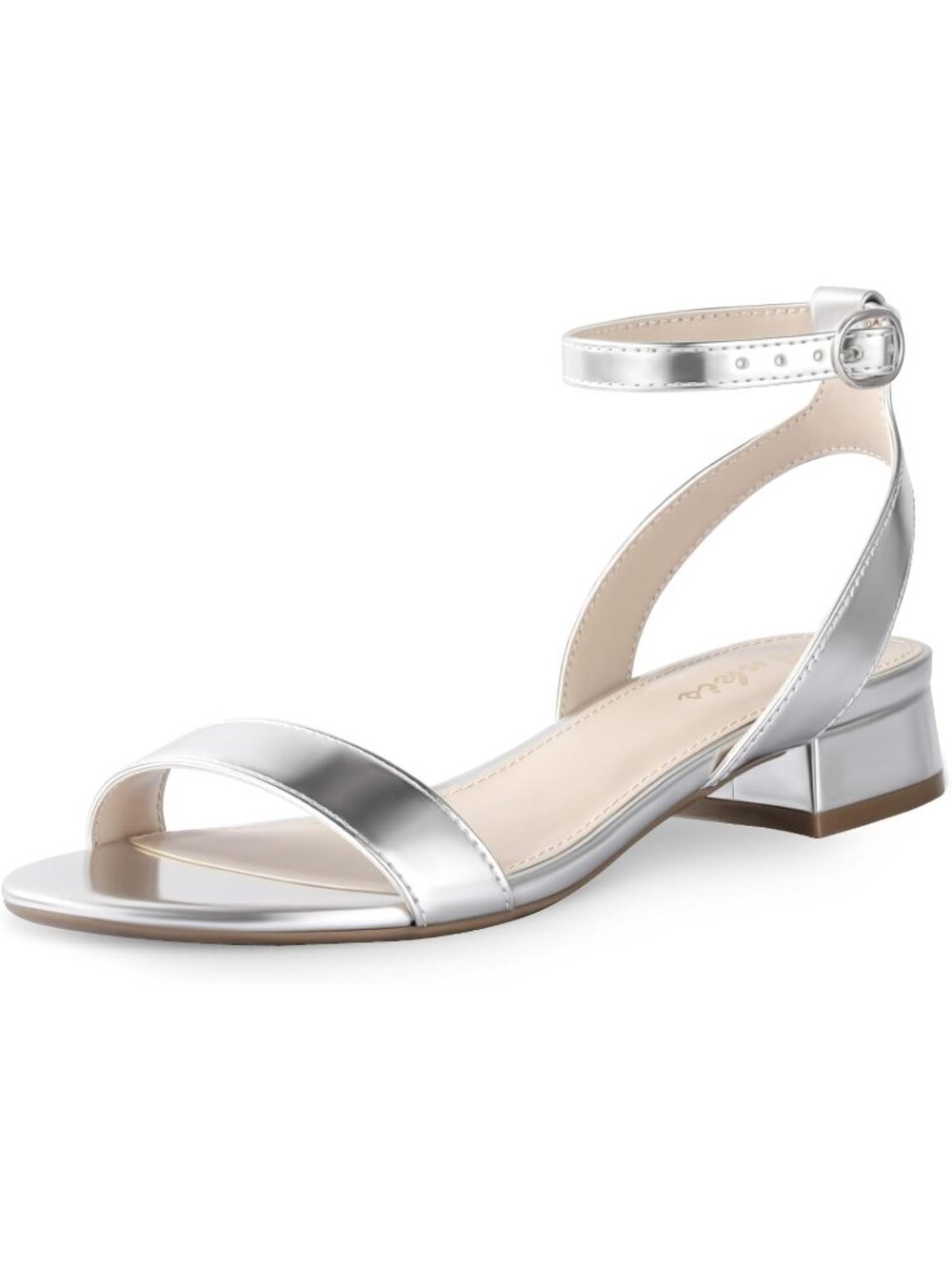🆕Women's Silver Sandals Open Toe 1 Inch Low Block Heel Comfortable walking
